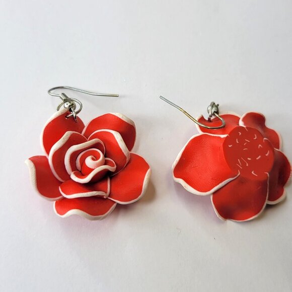 Red Flower Small Floral Earrings - Picture 4 of 4
